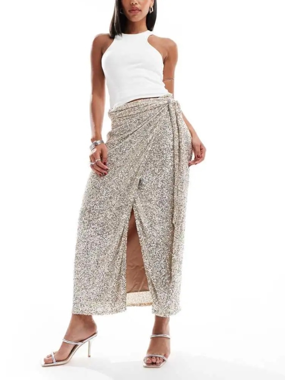 Never Fully Dressed | Silver Sequin Maxi Jaspre Skirt, 18